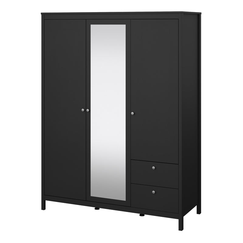 Madrid  Wardrobe with 2 Doors 1 Mirror Door 2 Drawers Matt Black — detail view