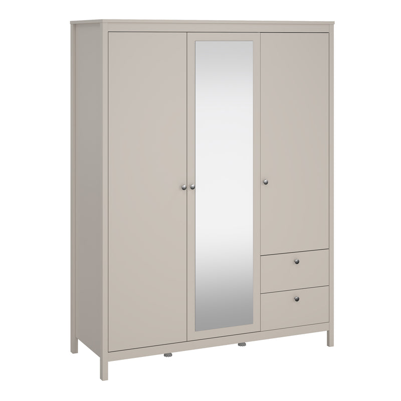 Madrid Wardrobe with 2 Doors + 1 Mirror Door + 2 Drawers in Cashmere — front view