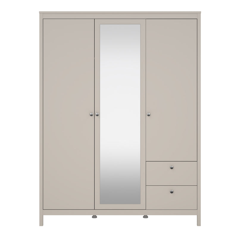 Madrid Wardrobe with 2 Doors + 1 Mirror Door + 2 Drawers in Cashmere — side angle