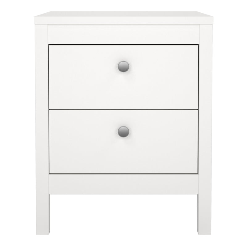Madrid Bedside Table 2 Drawers in White — side angle