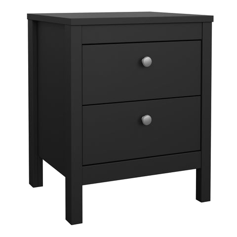 Madrid Bedside Table 2 Drawers in Matt Black — front view