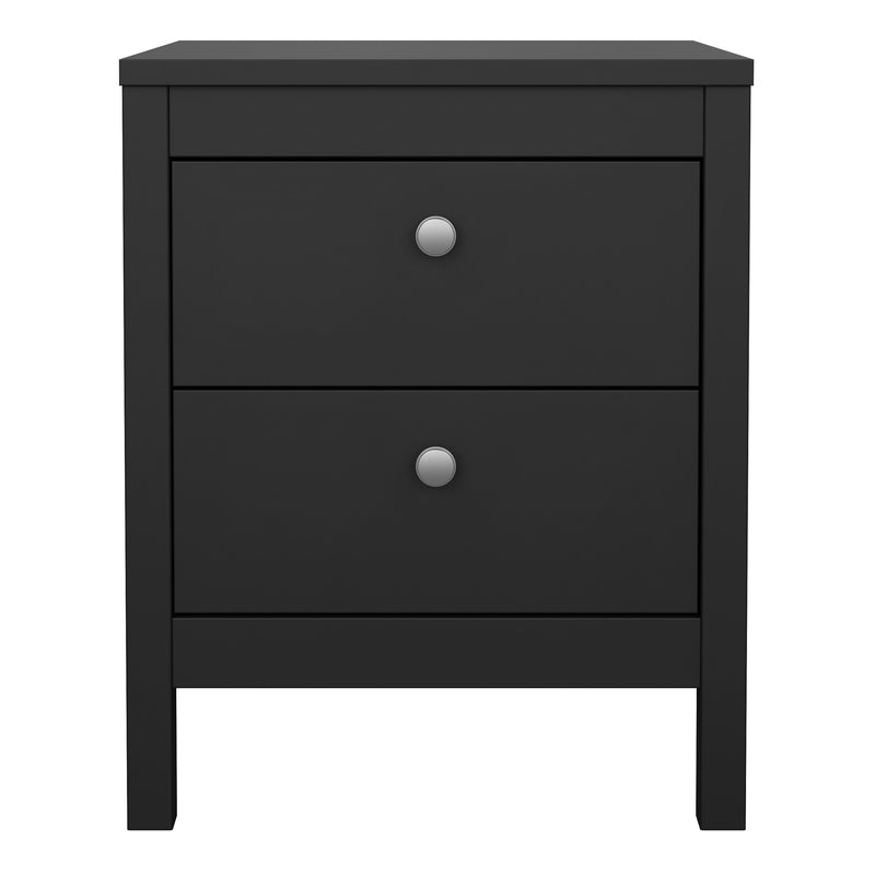 Madrid Bedside Table 2 Drawers in Matt Black — side angle