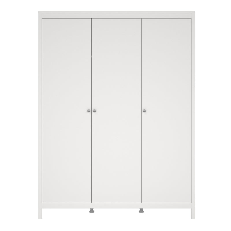 Madrid Wardrobe with 3 Doors in White — side angle
