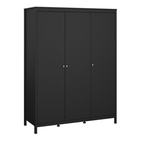 Madrid Wardrobe with 3 Doors in Matt Black — front view