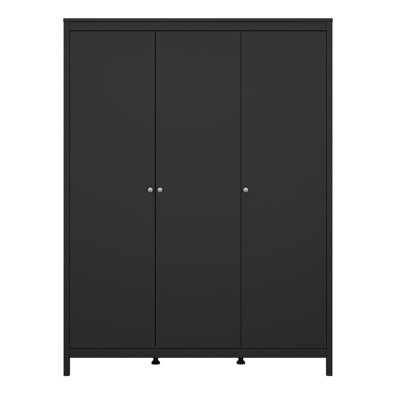 Madrid Wardrobe with 3 Doors in Matt Black — side angle