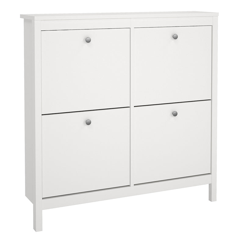 Madrid Shoe Cabinet 4 Flip Down Doors in White — front view