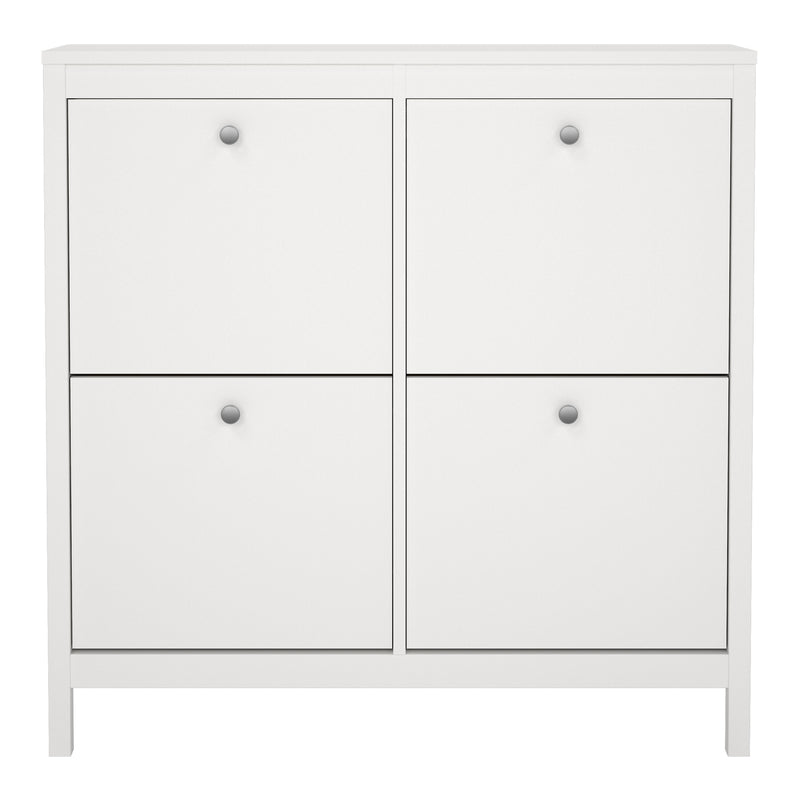 Madrid Shoe Cabinet 4 Flip Down Doors in White — side angle
