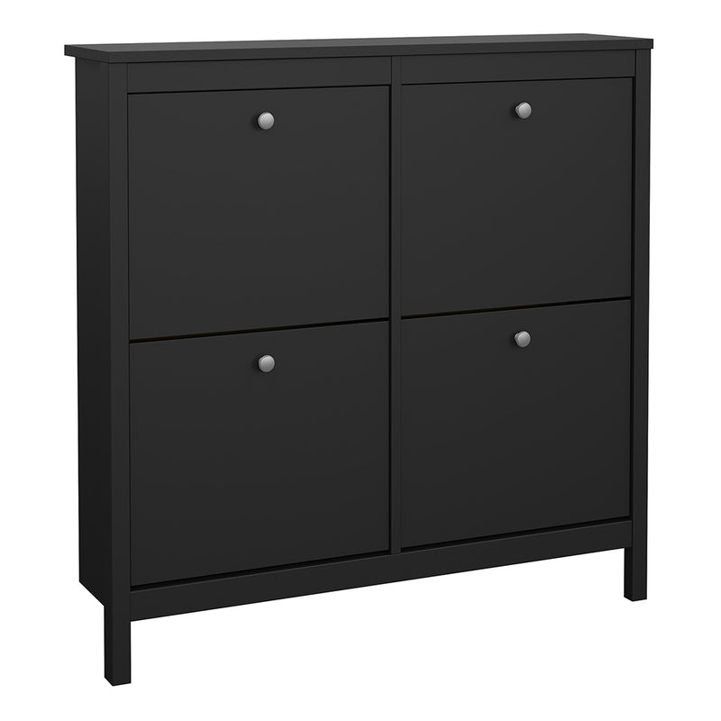 Madrid Shoe Cabinet 4 Flip Down Doors in Matt Black — front view