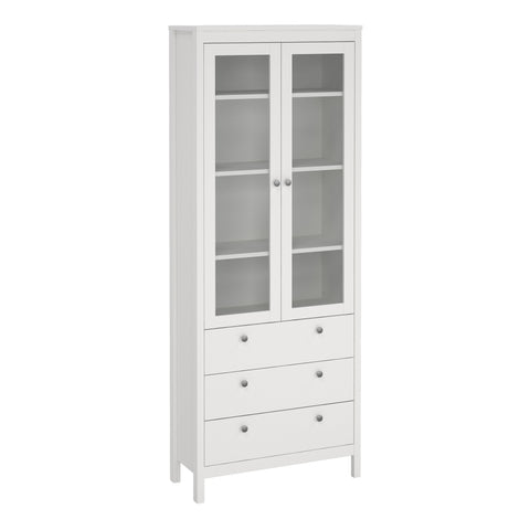 Madrid China Cabinet 2 Glass Doors with 3 Drawers in White — front view