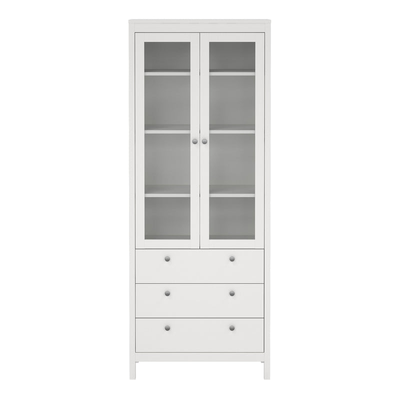 Madrid China Cabinet 2 Glass Doors with 3 Drawers in White — side angle