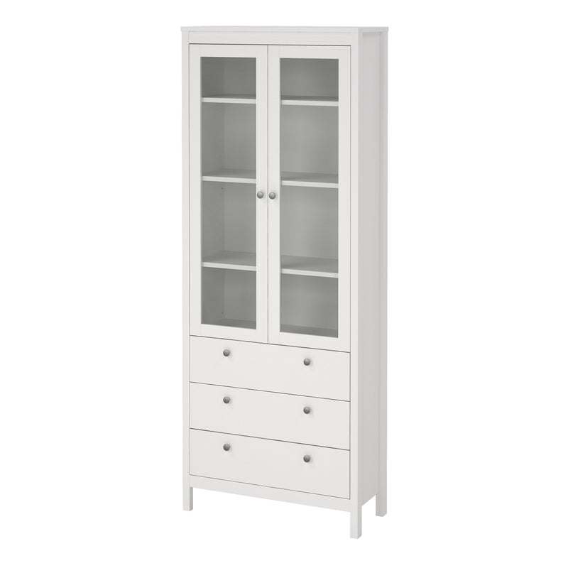 Madrid China Cabinet 2 Glass Doors with 3 Drawers in White — detail view