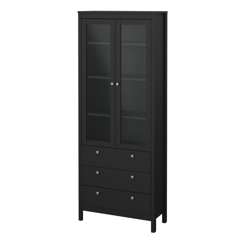 Madrid China Cabinet 2 Glass Doors with 3 Drawers in Matt Black — detail view