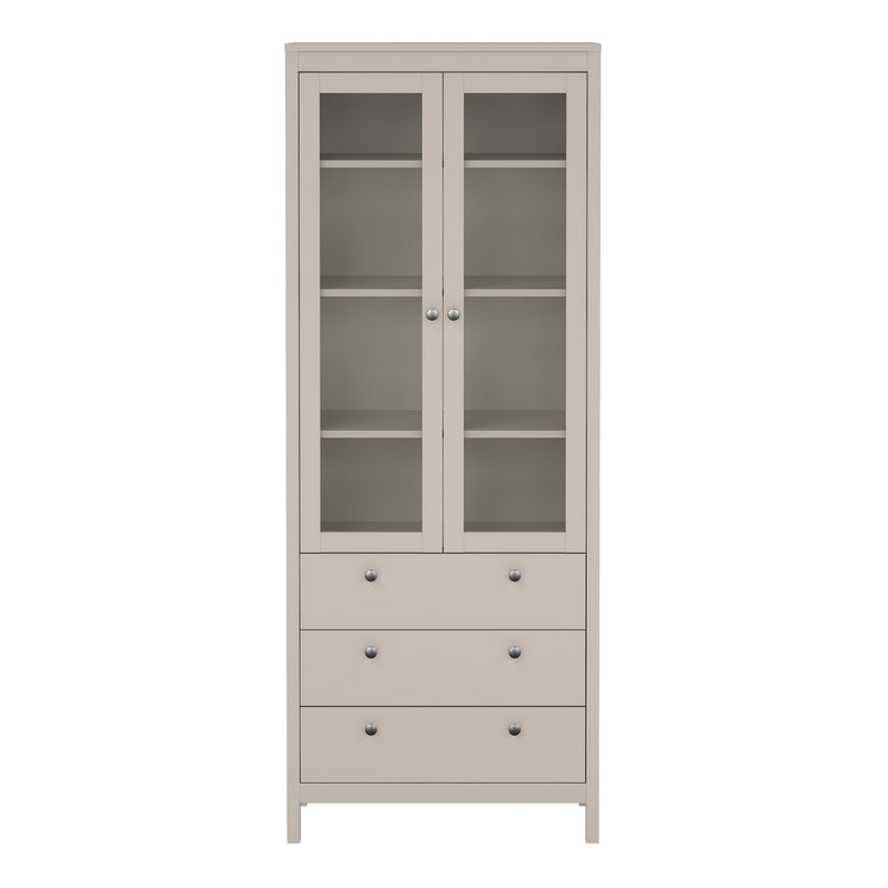 Madrid China Cabinet 2 Glass Doors with 3 Drawers in Cashmere — side angle