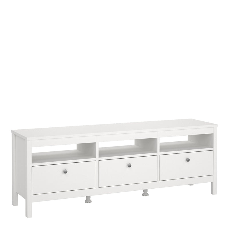 Madrid TV Unit 3 Drawers in White — front view