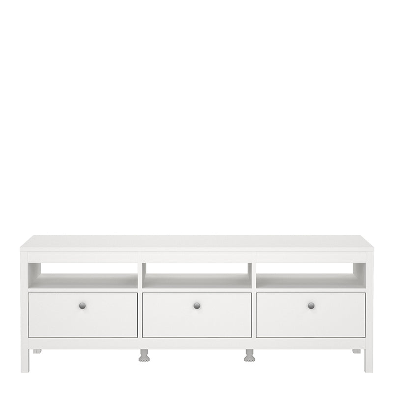 Madrid TV Unit 3 Drawers in White — side angle