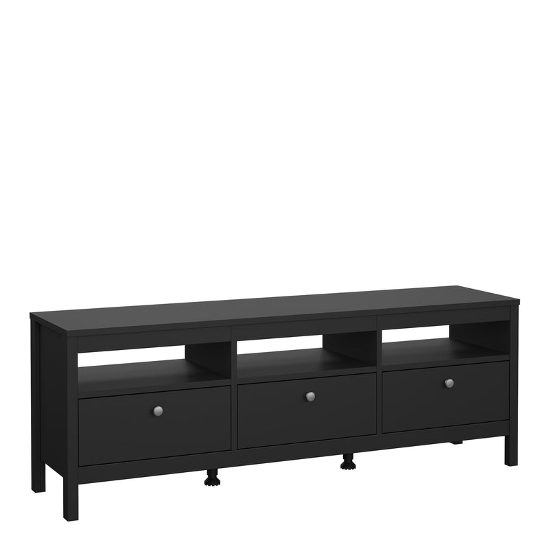 Madrid TV Unit 3 Drawers in Matt Black — front view