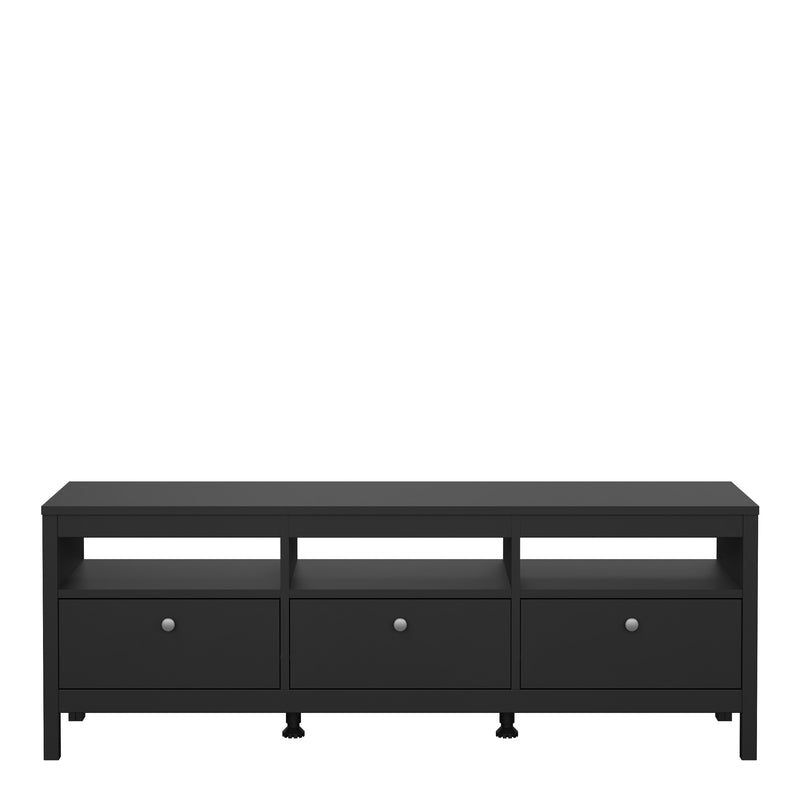 Madrid TV Unit 3 Drawers in Matt Black — side angle