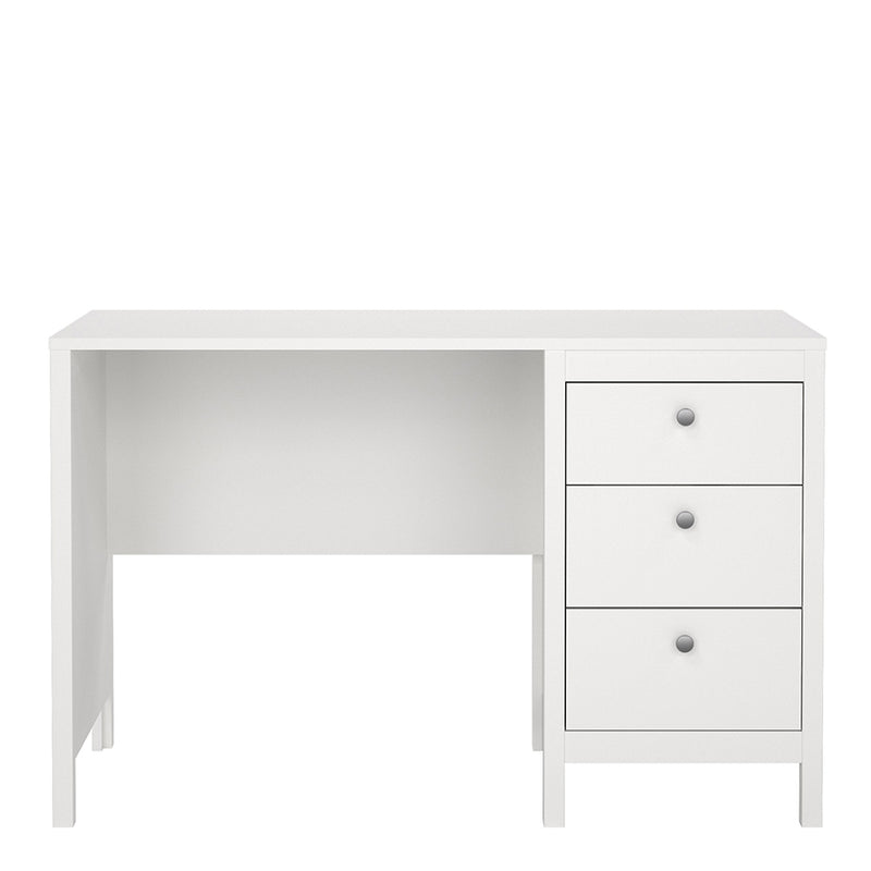 Madrid Desk 3 Drawers White — side angle