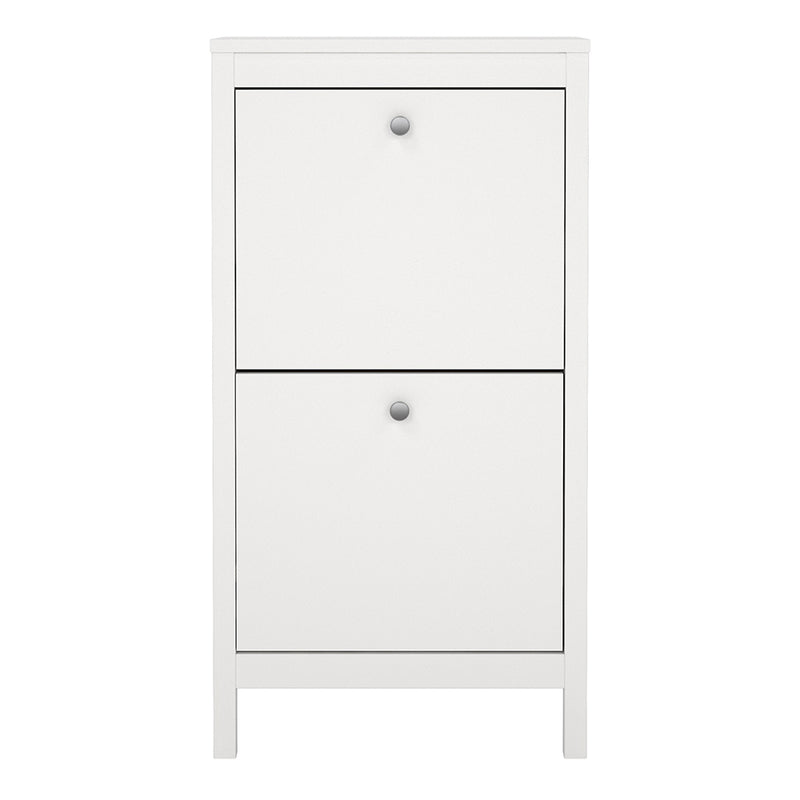 Madrid Shoe Cabinet 2 Flip Down Doors White — side angle