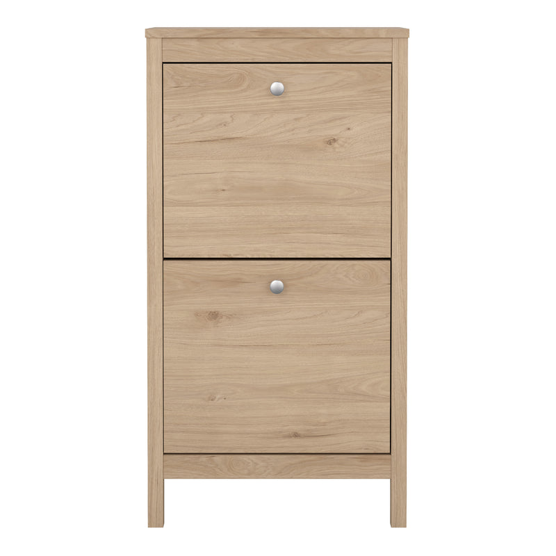 Madrid Shoe Cabinet 2 Flap Doors in Jackson Hickory Oak — side angle