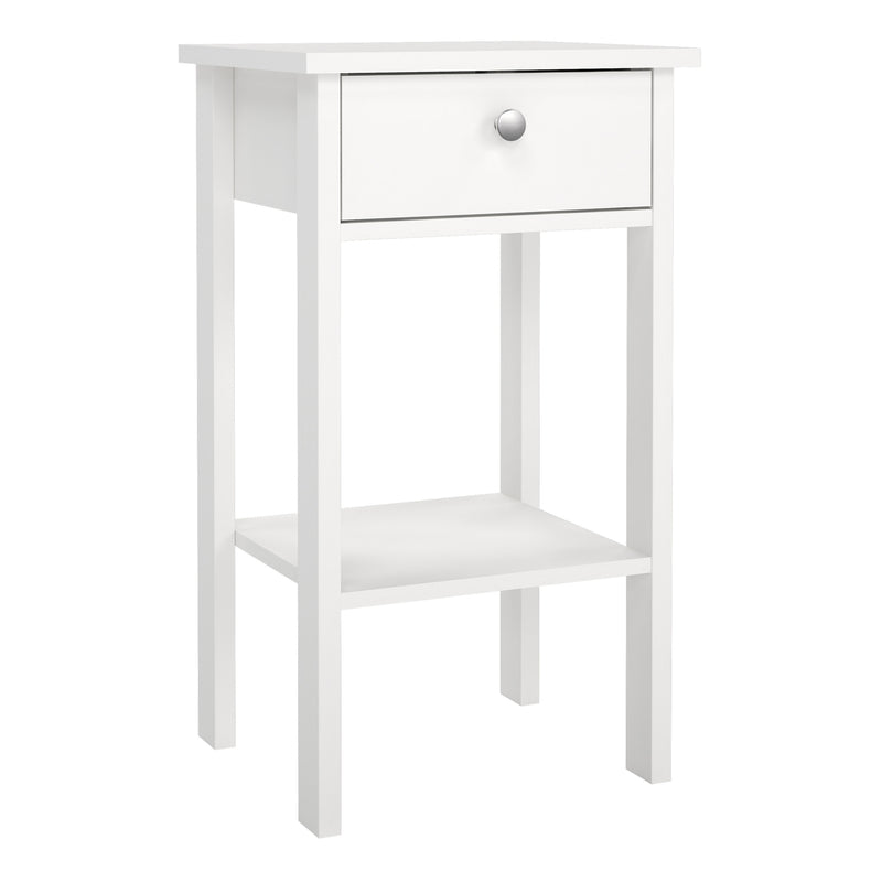 Madrid Bedside Table with 1 Drawer in White — front view