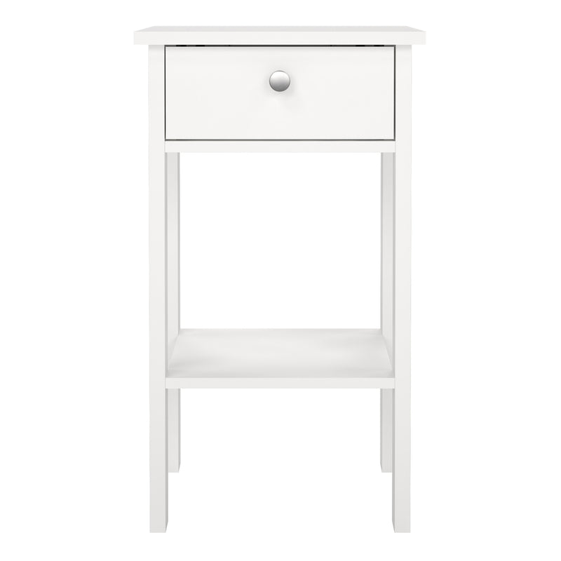 Madrid Bedside Table with 1 Drawer in White — side angle