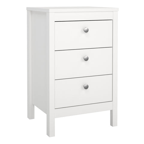 Madrid Bedside Table 3 Drawers in White — front view