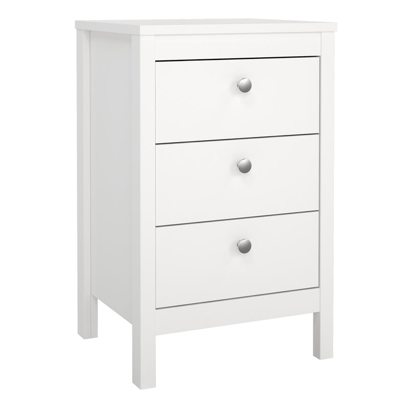 Madrid Bedside Table 3 Drawers in White — front view