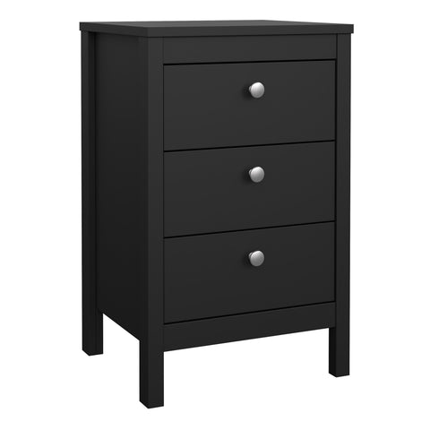 Madrid Bedside Table 3 Drawers in Matt Black — front view