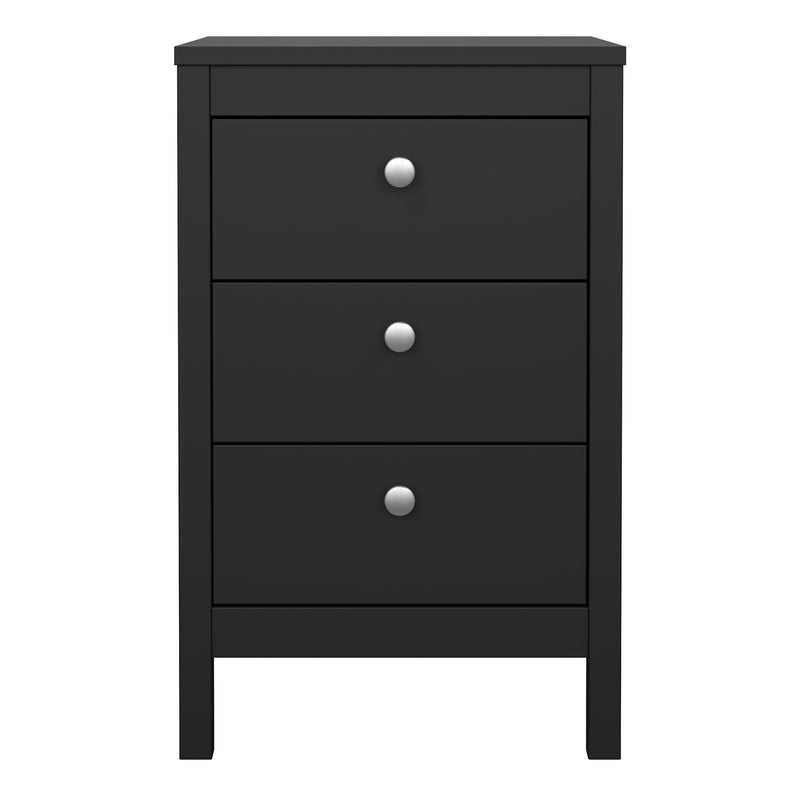 Madrid Bedside Table 3 Drawers in Matt Black — side angle