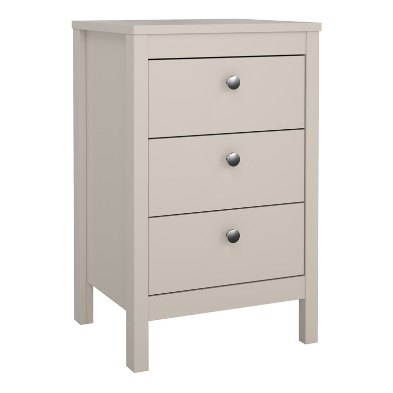 Madrid Bedside Table 3 Drawers in Cashmere — front view