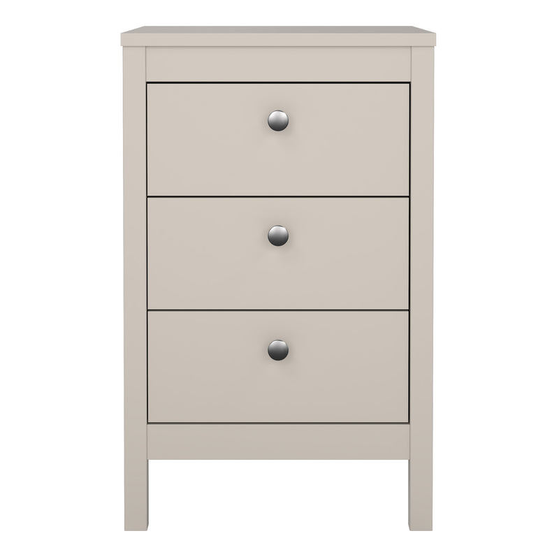 Madrid Bedside Table 3 Drawers in Cashmere — side angle