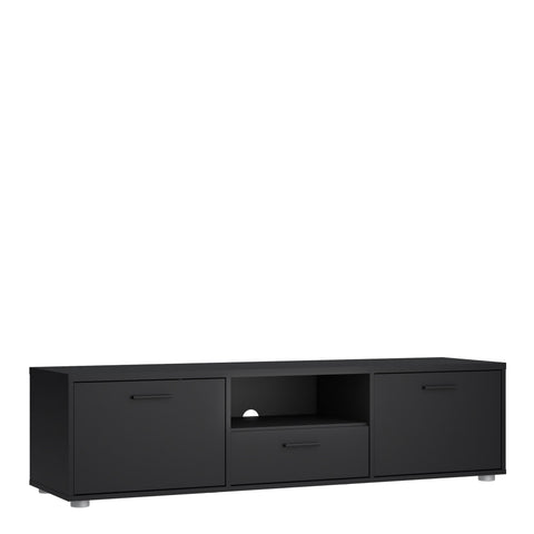 Media TV Unit with 2 Doors 1 Drawer 147cm Black — front view