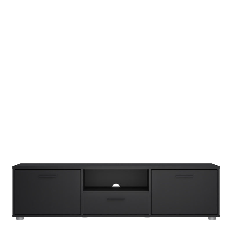 Media TV Unit with 2 Doors 1 Drawer 147cm Black — side angle
