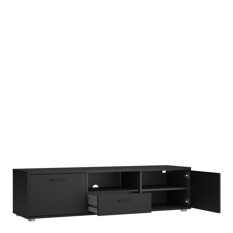 Media TV Unit with 2 Doors 1 Drawer 147cm Black — lifestyle setting