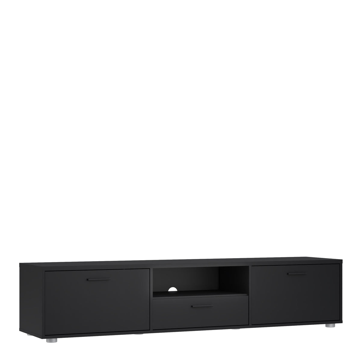 Media TV Unit with 2 Doors 1 Drawer 177cm Black — front view