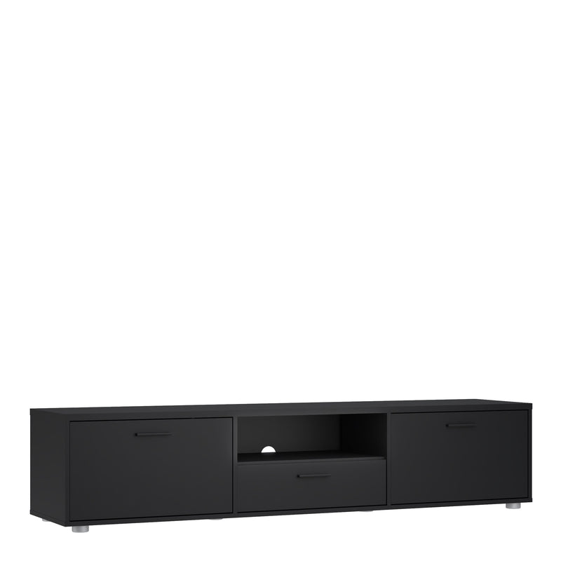 Media TV Unit with 2 Doors 1 Drawer 177cm Black — front view