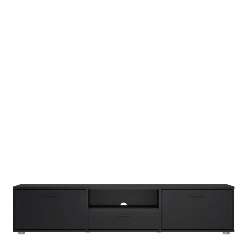 Media TV Unit with 2 Doors 1 Drawer 177cm Black — side angle