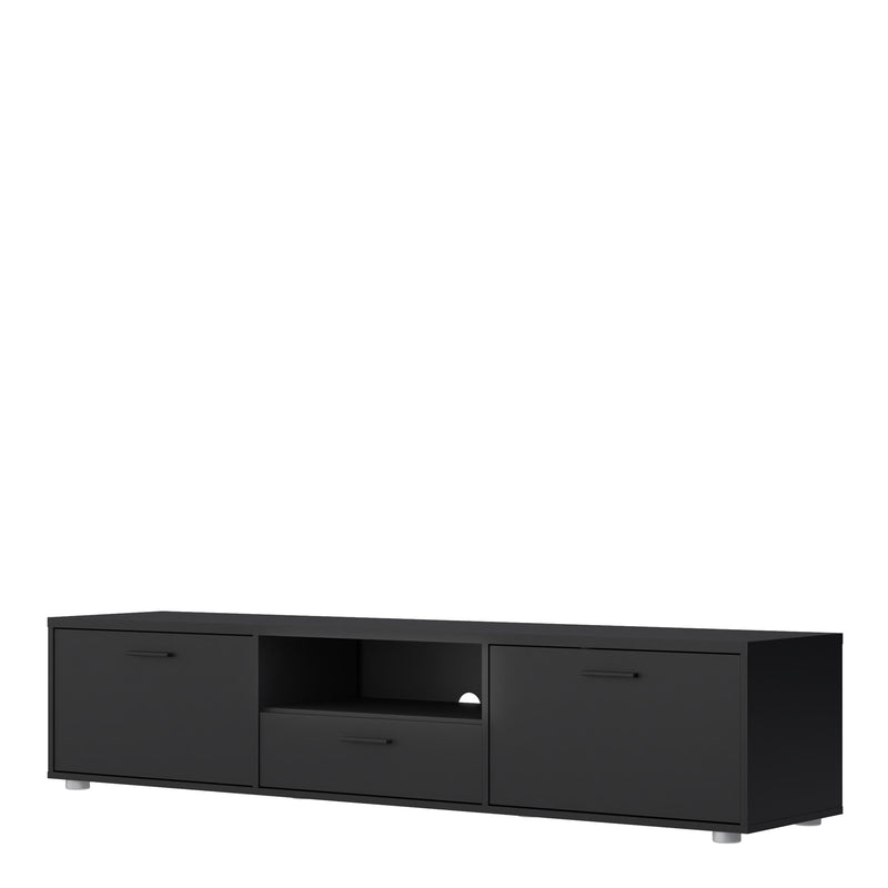 Media TV Unit with 2 Doors 1 Drawer 177cm Black — detail view