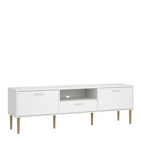 Media TV Unit with 2 Doors 1 Drawer in White — front view