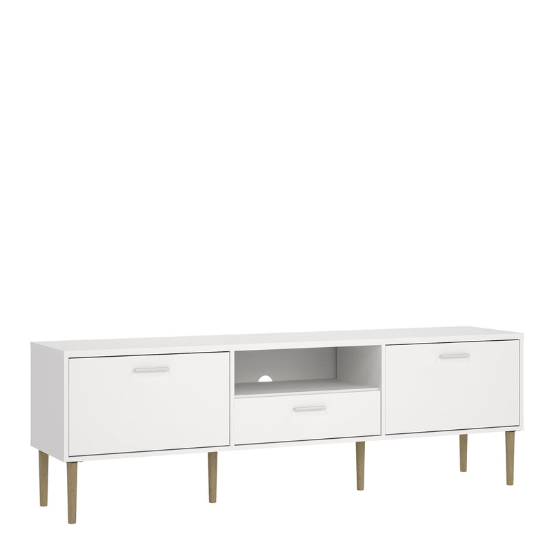 Media TV Unit with 2 Doors 1 Drawer in White — front view