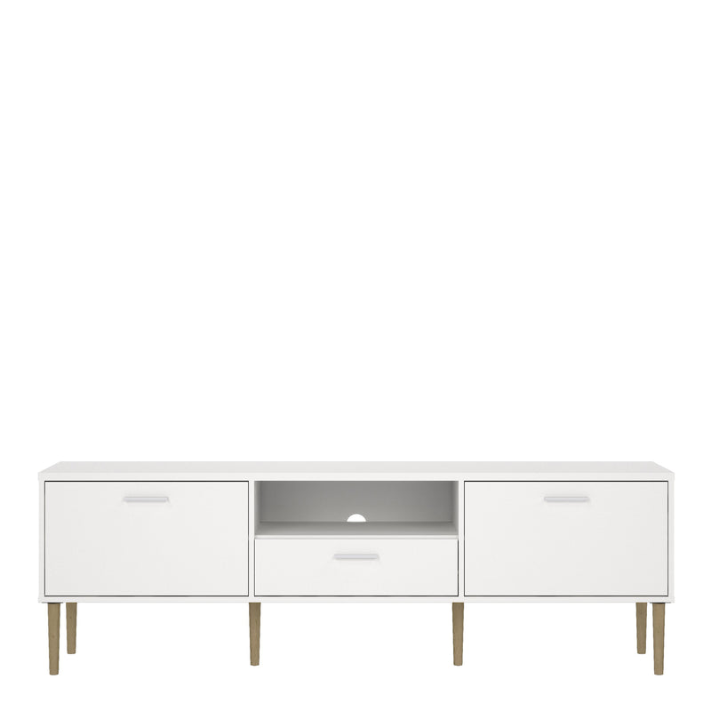 Media TV Unit with 2 Doors 1 Drawer in White — side angle