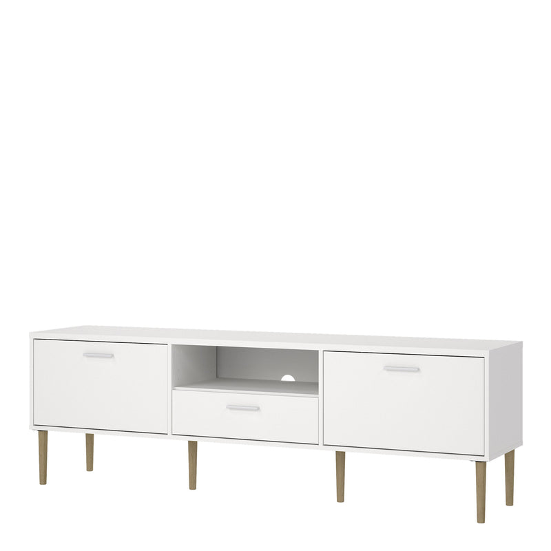 Media TV Unit with 2 Doors 1 Drawer in White — detail view