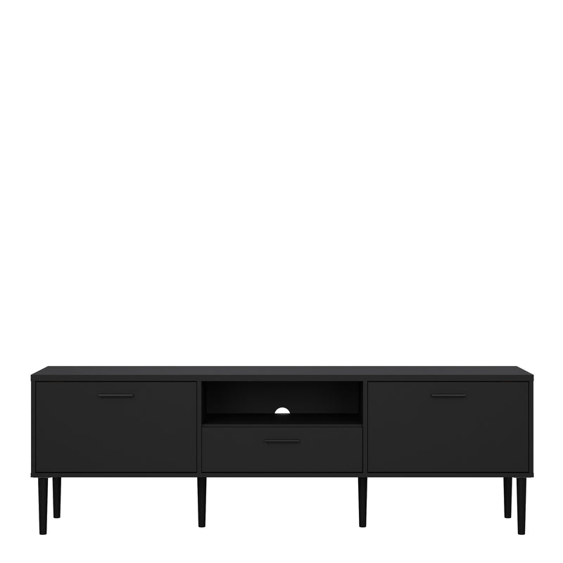 Media TV Unit with 2 Doors 1 Drawer in Black — side angle