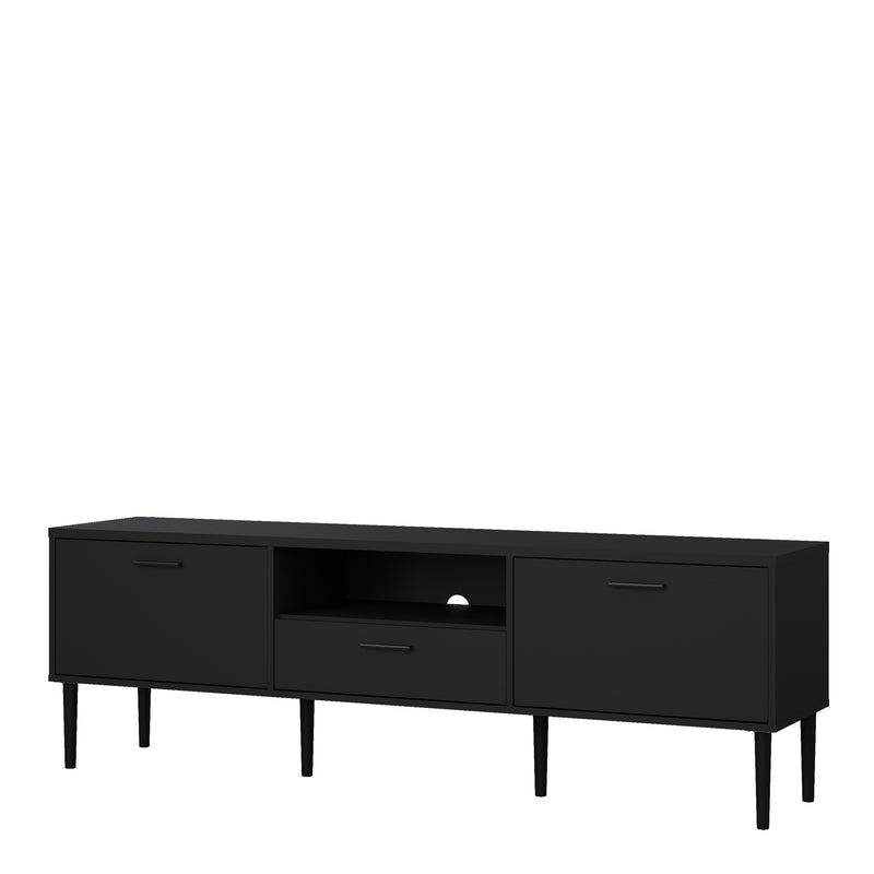 Media TV Unit with 2 Doors 1 Drawer in Black — detail view