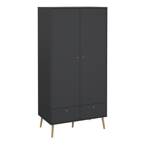 Cumbria Wardrobe with 2 Doors + 2 Drawers Dark Grey — front view