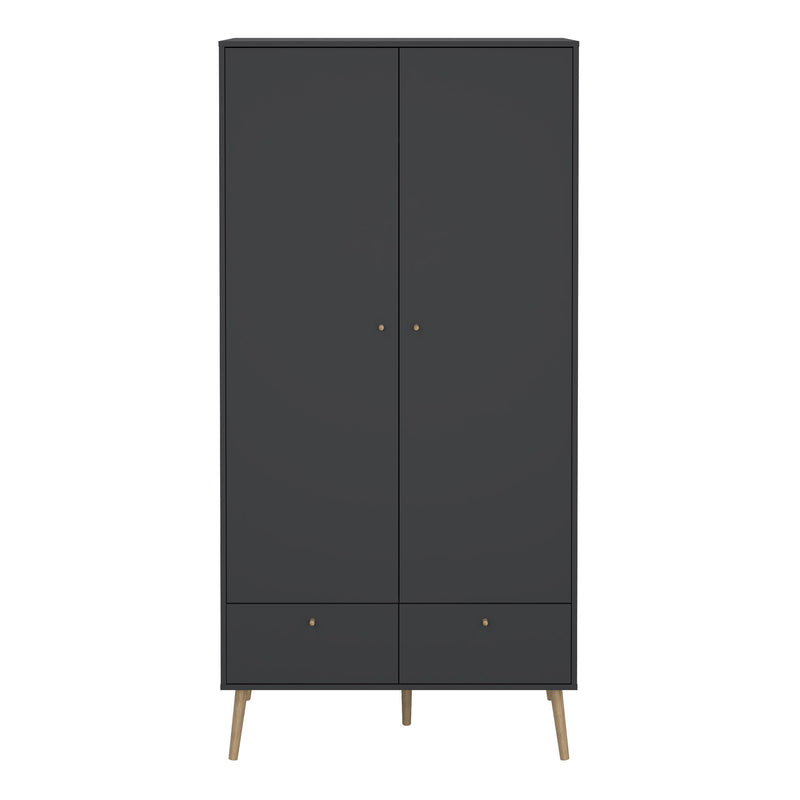 Cumbria Wardrobe with 2 Doors + 2 Drawers Dark Grey — side angle