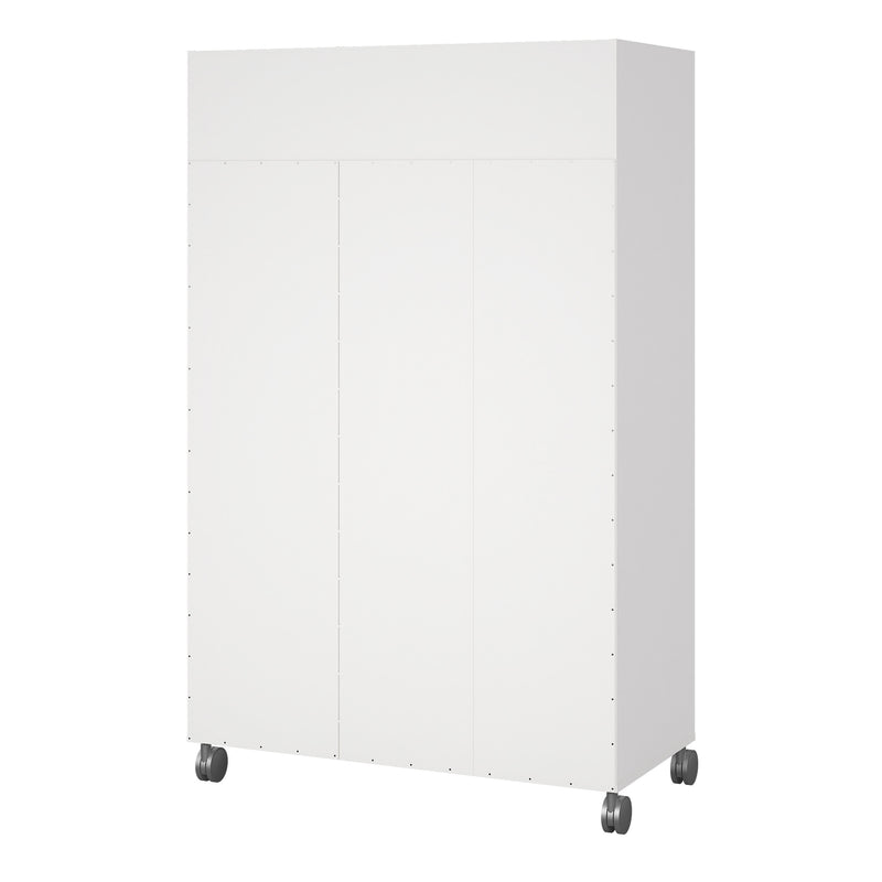 Uppsala Open Mobile Wardrobe Unit in White with a Beige Textile Curtain on Wheels — alternative angle