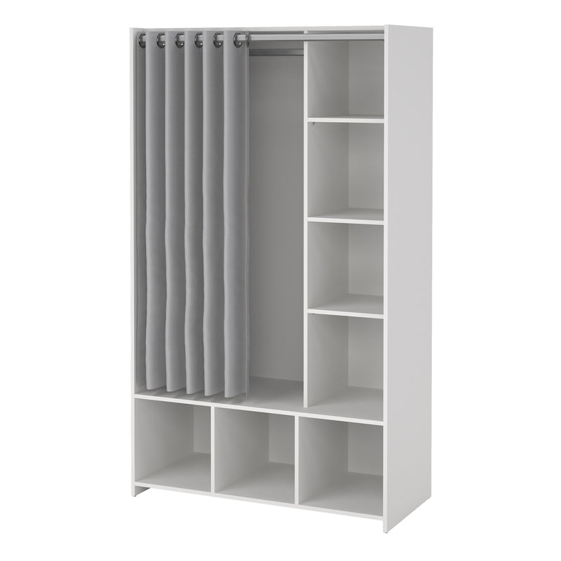 Uppsala Open Wardrobe Unit in White with a Grey Textile Curtain — detail view