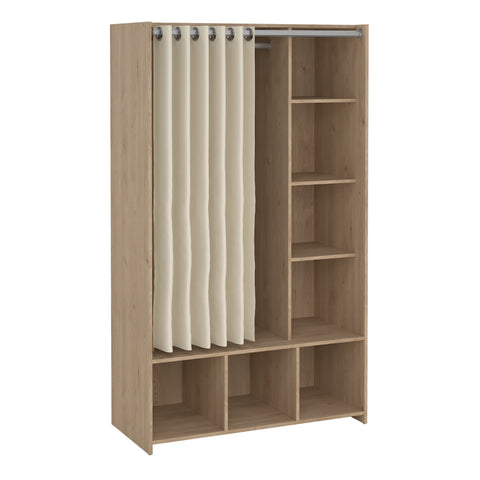 Uppsala Open Wardrobe Unit in Jackson Hickory Oak with a Beige Textile Curtain — front view